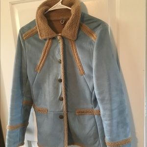 Blue suede coat by One Girl Who.